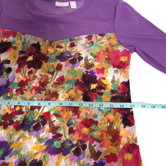 LOGO Layers by Lori Goldstein Printed Sheer Mesh w/Solid Details Purple XS - Picture 3 of 10